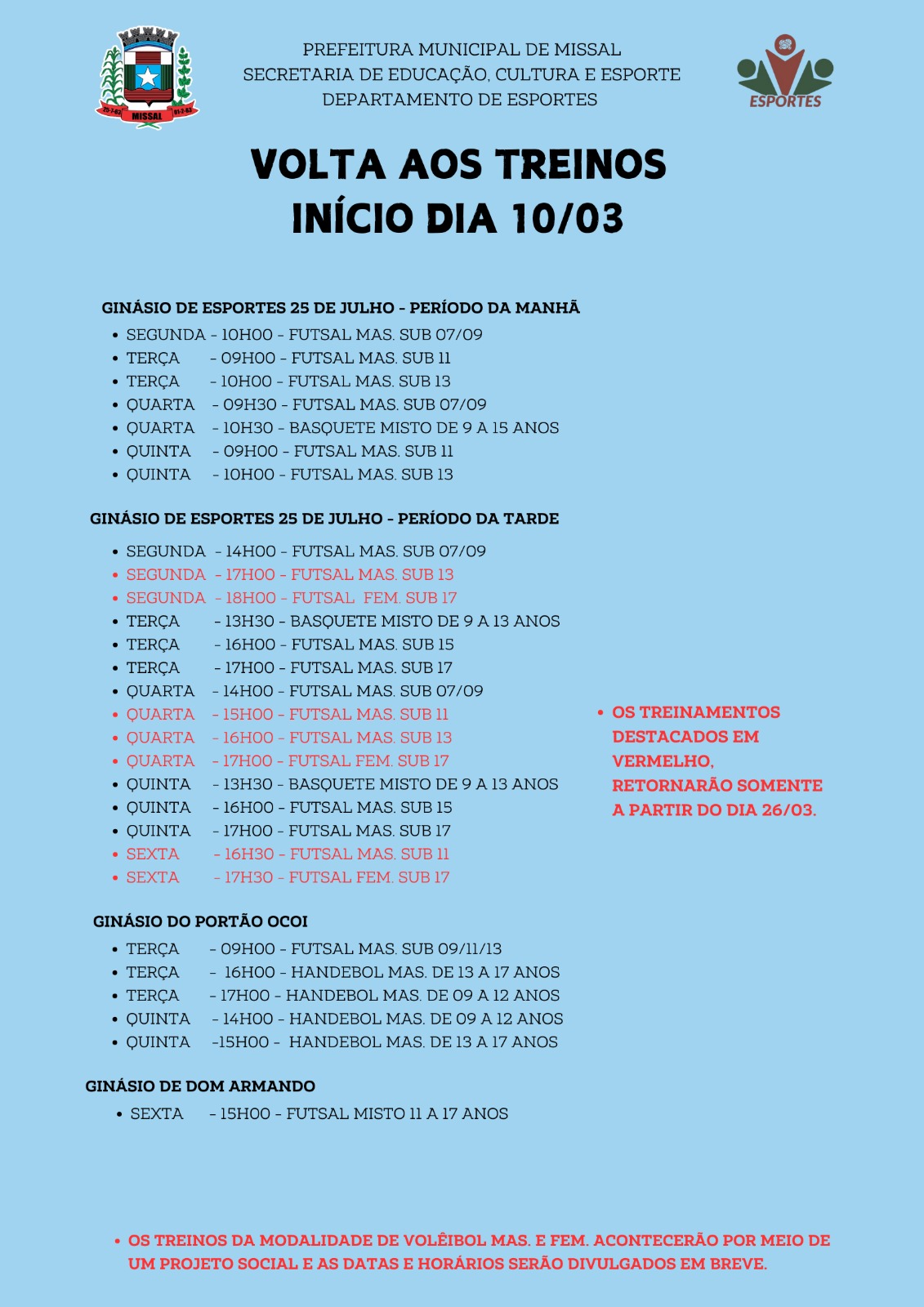 Escolinhas Retomam Treinamentos em Missal