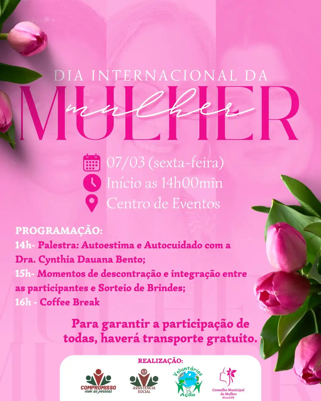 Autoestima e autocuidado será o foco das ações alusivas ao Dia Internacional da Mulher em Missal