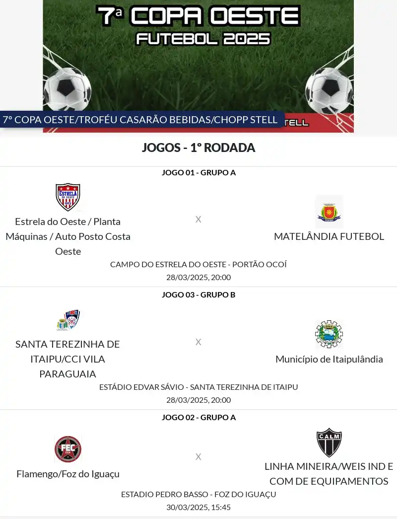 Copa Oeste de Futebol começa nesta Sexta-feira