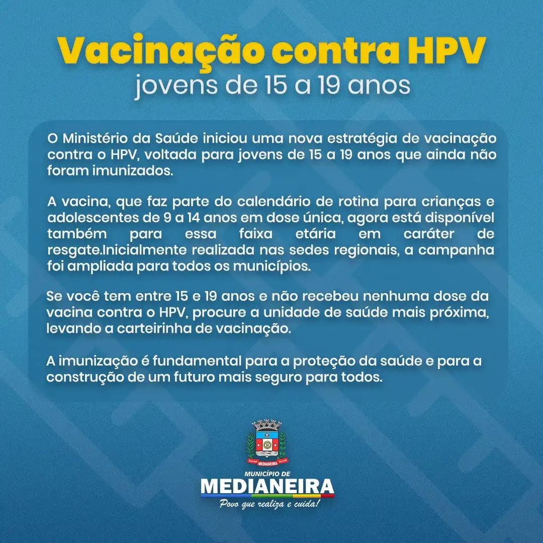 Vacinação contra HPV para jovens de 15 a 19 anos