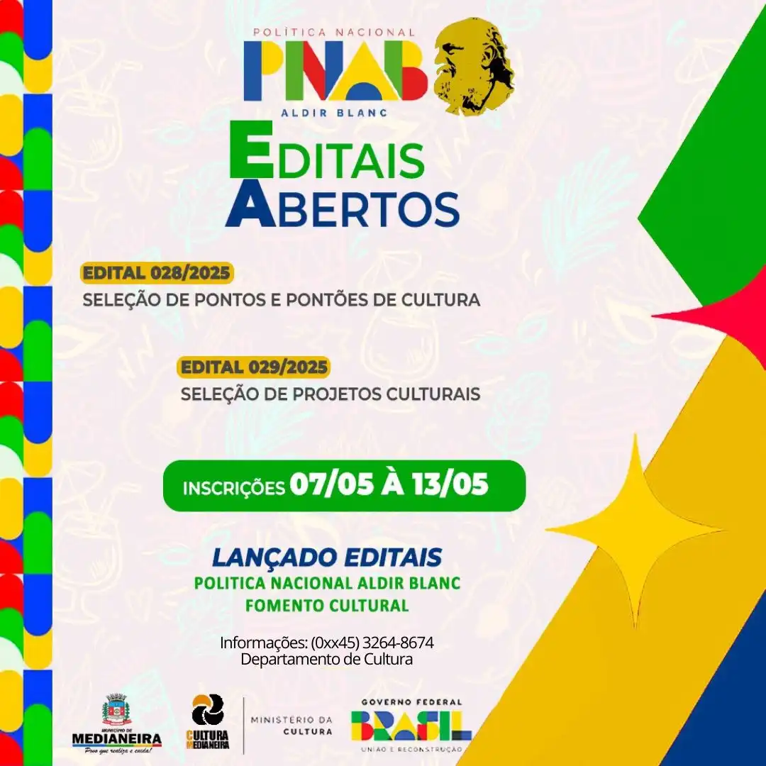 Editais da Política Nacional Aldir Blanc estão disponíveis! Mais de R$ 400 mil serão investidos na Cultura de Medianeira