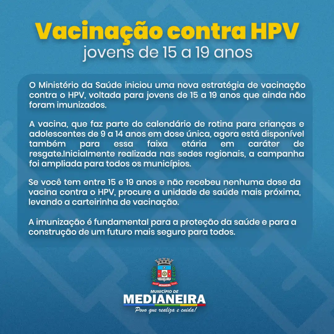 Vacinação contra HPV para jovens de 15 a 19 anos