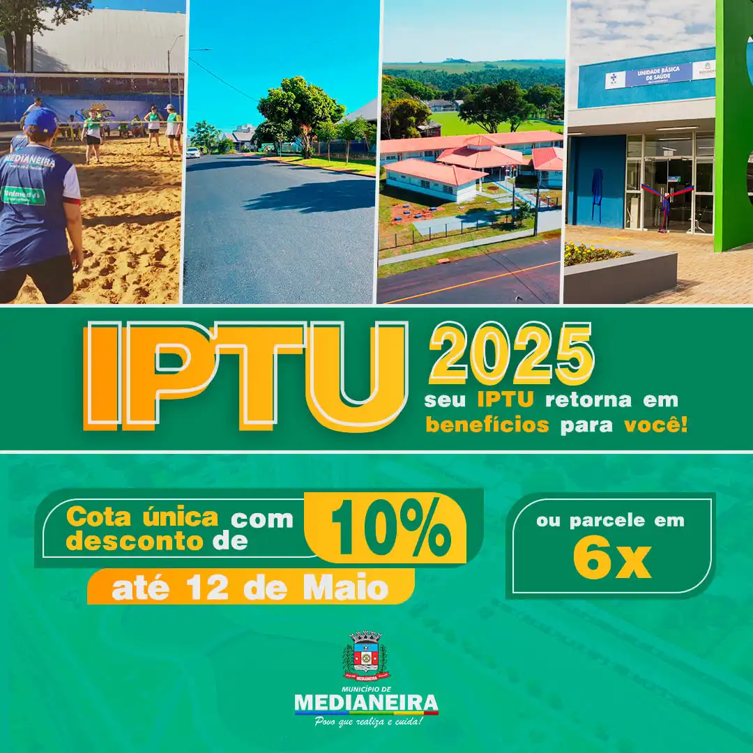 Medianeira: IPTU 2025 tem vencimento para 12 de maio