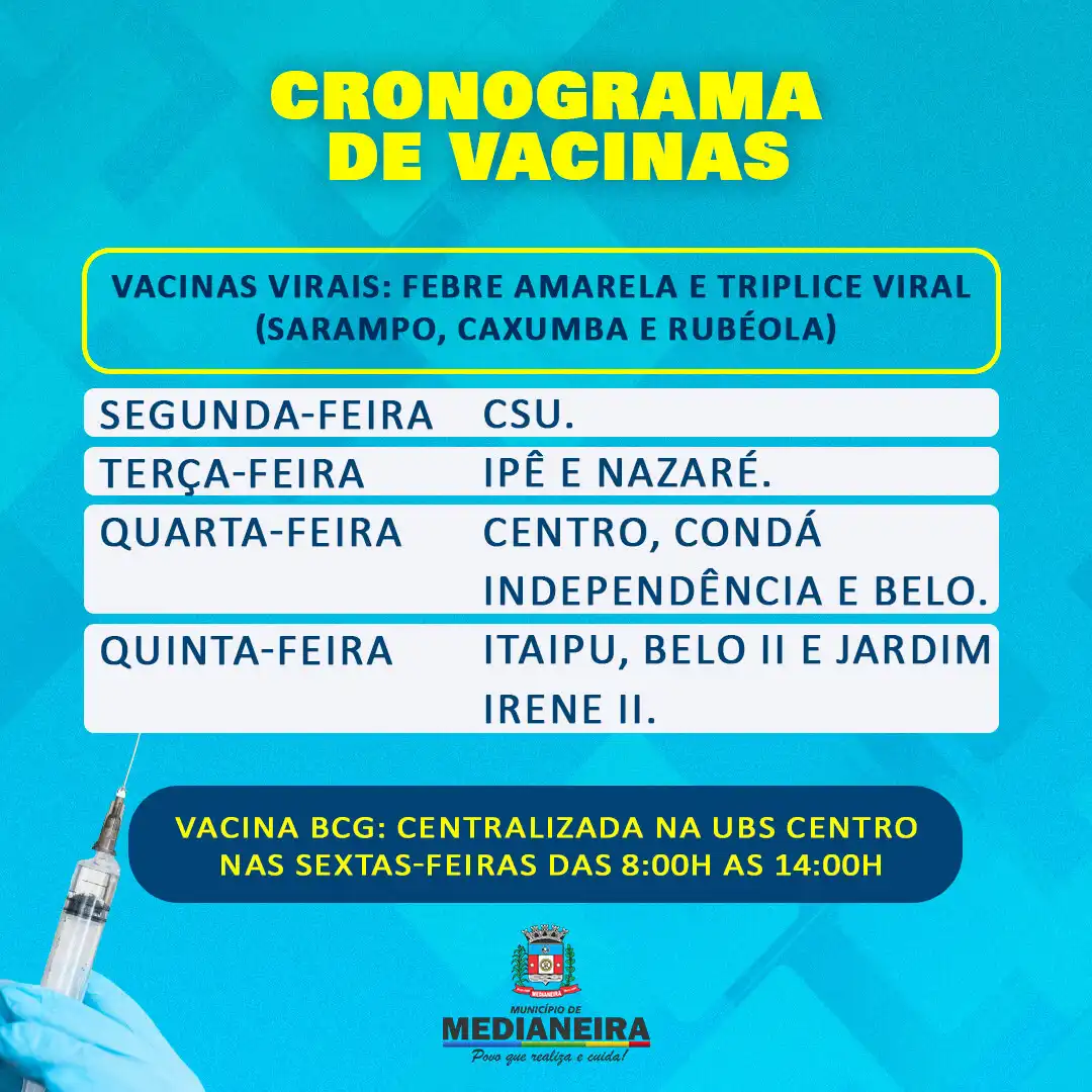 Saiba o cronograma de vacinas das Unidades de Saúde