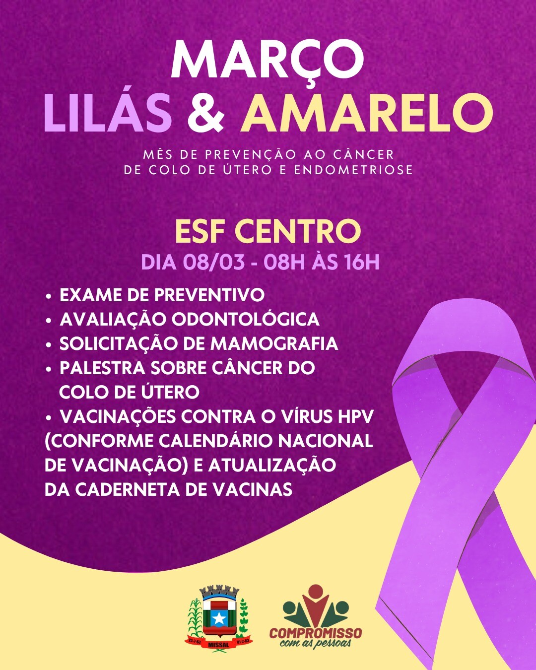 Coleta de Preventivo será na Unidade de Saúde do Centro em Missal