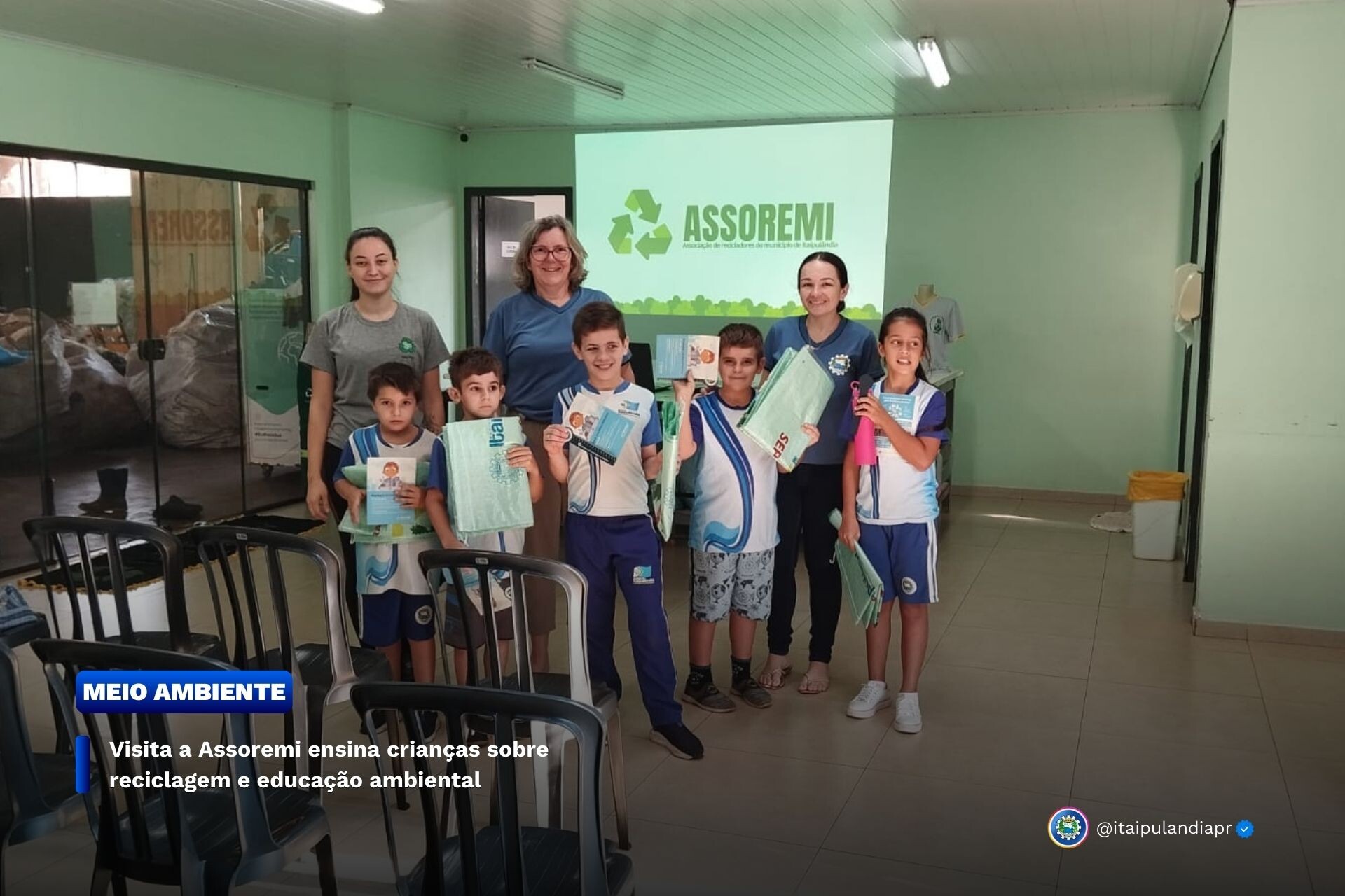 Visita à Assoremi ensina crianças sobre reciclagem e educação ambiental
