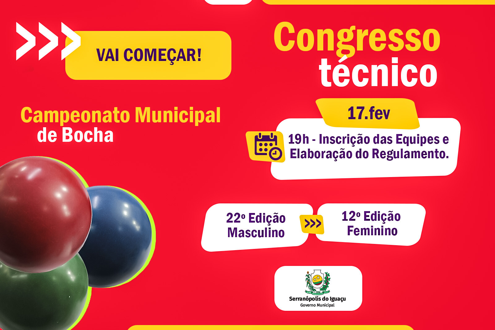 Congresso técnico do Campeonato Municipal de Bocha Masculino e Feminino será realizado nesta segunda