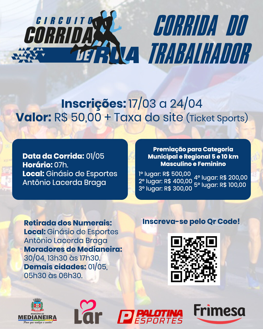 Circuito de Corridas de Rua de Medianeira: Etapa do Trabalhador acontece no dia 1º de maio