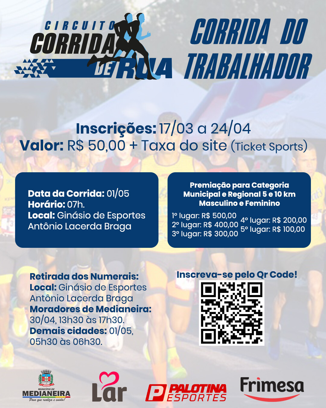 Circuito de Corridas de Rua de Medianeira: Etapa do Trabalhador acontece no dia 1º de maio