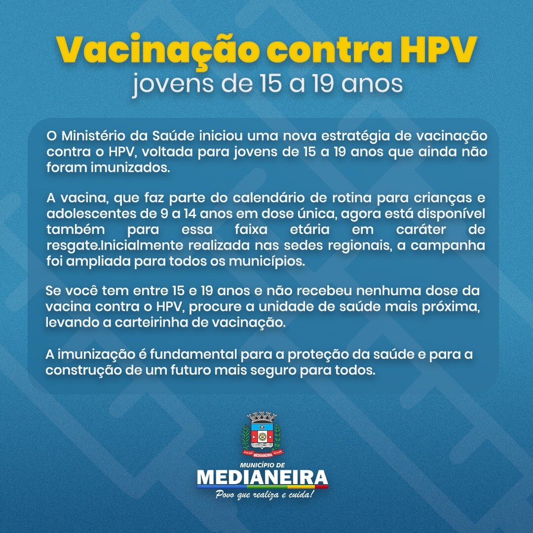 Vacinação contra HPV para jovens de 15 a 19 anos