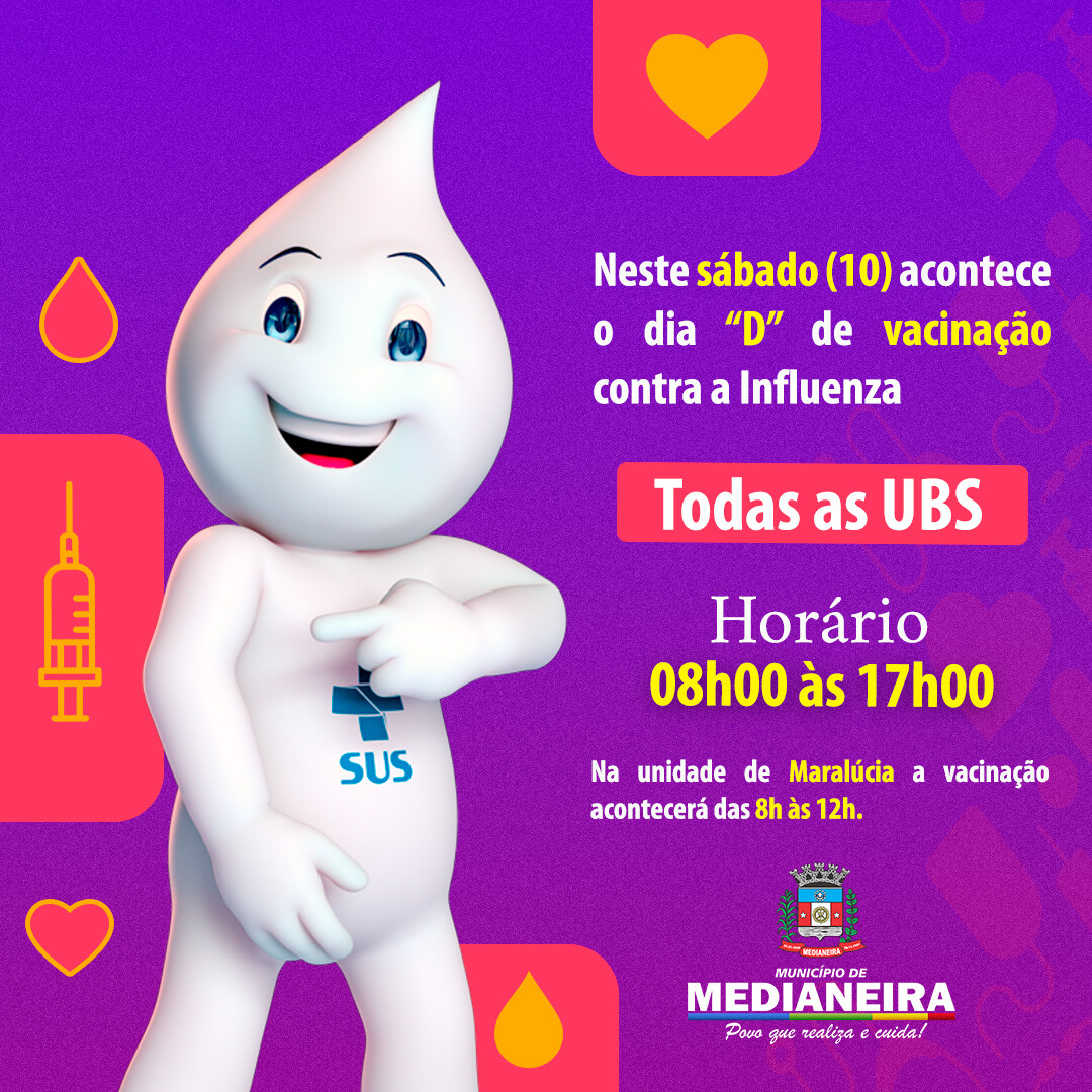 Dia D da Campanha de Vacinação Contra a Influenza acontece neste sábado (10)