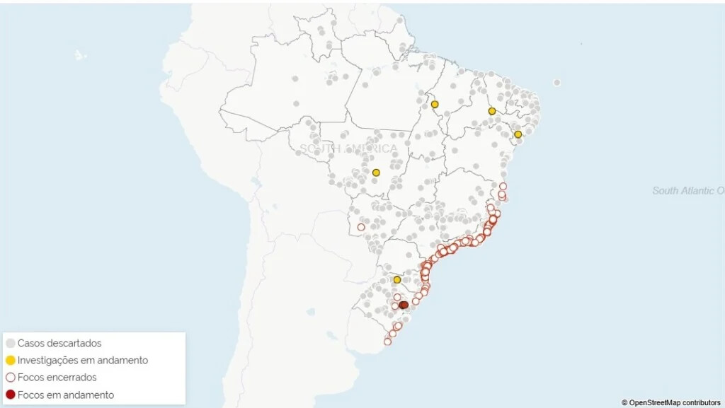 Mapa investiga casos de gripe aviária em cinco estados