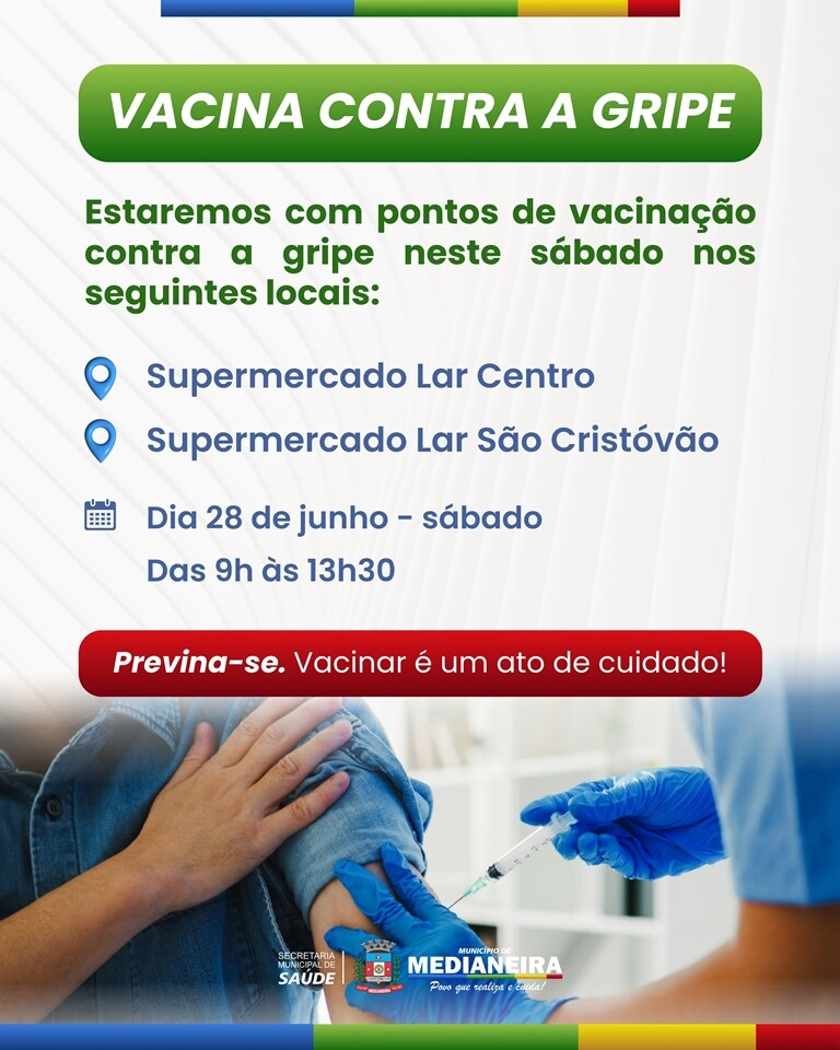 Prefeitura realiza ação de vacinação contra a gripe neste sábado (28)