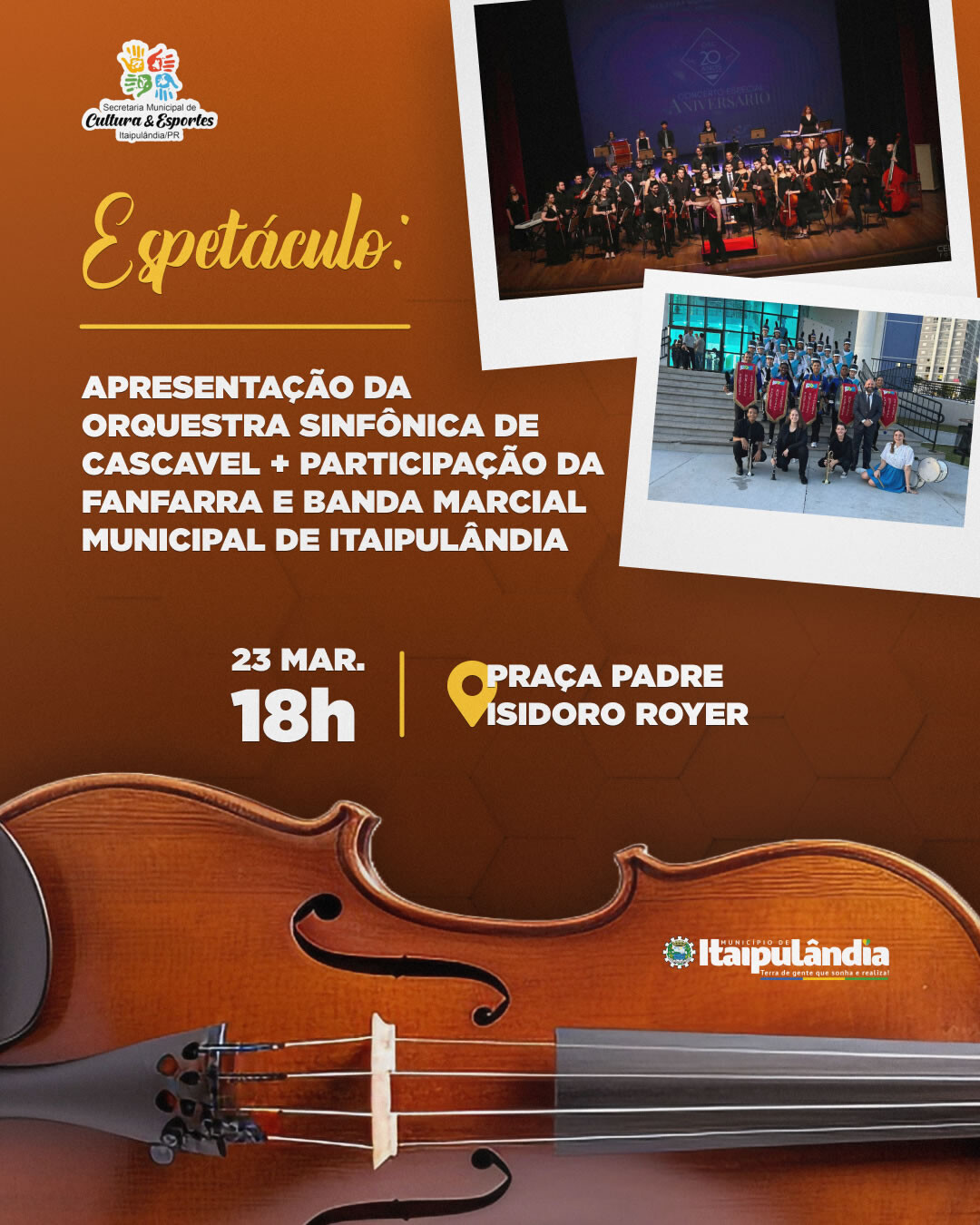 Orquestra Sinfônica de Cascavel se apresenta em Itaipulândia com participação especial da Fanfarra Municipal